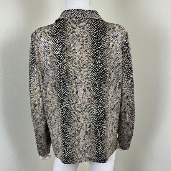 Misook Womens Size L Brown Sequin Snakeskin Print Lightweight Full Zip Jacket - Picture 12 of 13